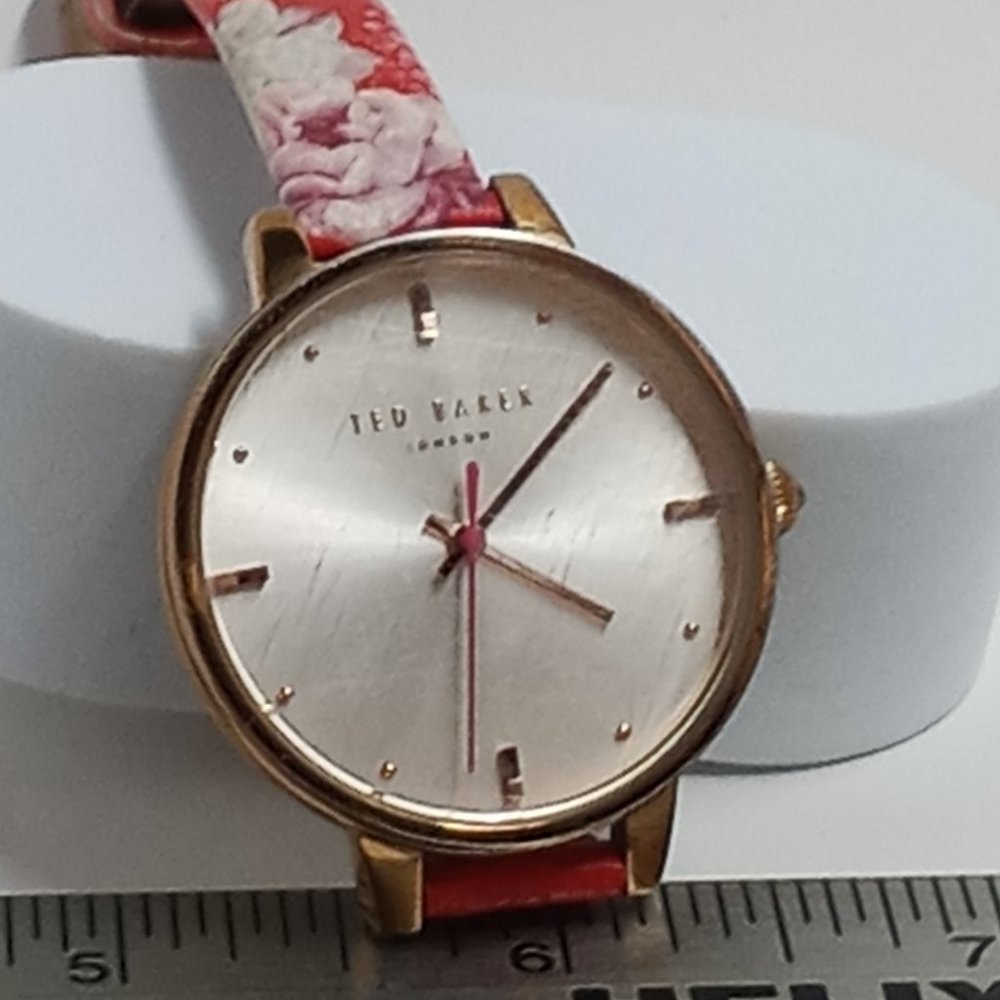TED BAKER OF LONDON Used Designer Wristwatch - Gold Hardware, Floral band
